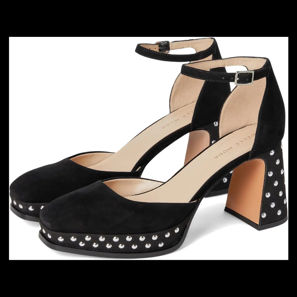 Pelle Moda Black Heels with Silver Accents